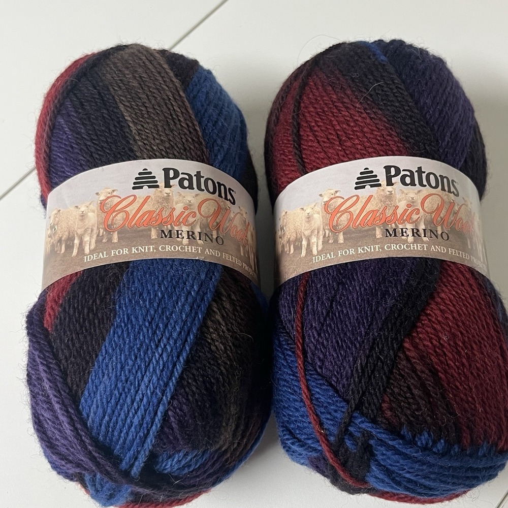 2 Patons Classic 100% Wool Merino Yarn Variegated Palais - Purple Blue Brown